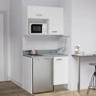 Kitchenette K00 - Blanc - Plan Monobloc Cromo évier À Droite Kitchenette K00 - Blanc - Plan Monobloc Cromo évier À Droite