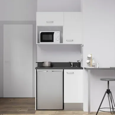 Kitchenette K00 - Blanc - Plan Monobloc Nero évier À Droite Kitchenette K00 - Blanc - Plan Monobloc Nero évier À Droite