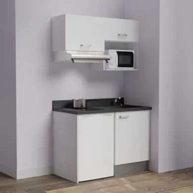 Kitchenette K02 - Blanc - Plan Monobloc Nero évier À Droite Kitchenette K02 - Blanc - Plan Monobloc Nero évier À Droite