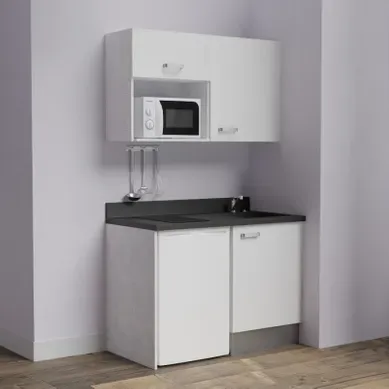 Kitchenette K07 - Blanc - Plan Monobloc Nero évier À Droite Kitchenette K07 - Blanc - Plan Monobloc Nero évier À Droite