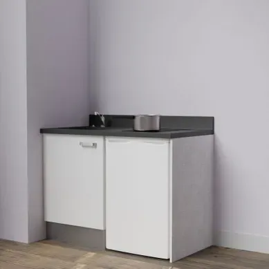 Kitchenette K08 - Blanc - Plan Monobloc Nero évier À Gauche Kitchenette K08 - Blanc - Plan Monobloc Nero évier À Gauche
