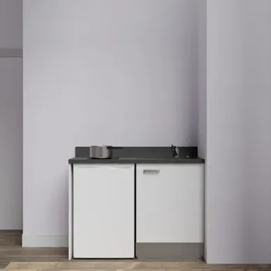 Kitchenette K08 - Blanc - Plan Monobloc Nero évier À Droite Kitchenette K08 - Blanc - Plan Monobloc Nero évier À Droite