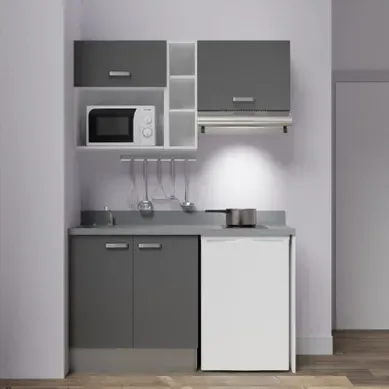 Kitchenette K13 - Gris - Plan Monobloc Cromo évier À Gauche Kitchenette K13 - Gris - Plan Monobloc Cromo évier À Gauche