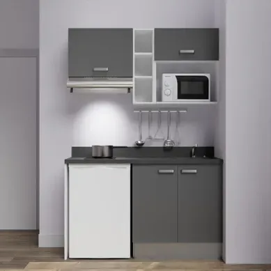 Kitchenette K13 - Gris - Plan Monobloc Nero évier À Droite Kitchenette K13 - Gris - Plan Monobloc Nero évier À Droite
