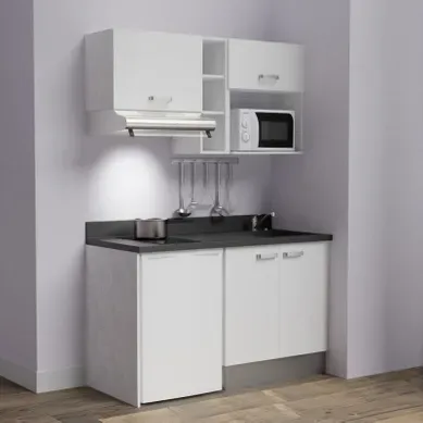 Kitchenette K13 - Blanc - Plan Monobloc Nero évier à Droite Kitchenette K13 - Blanc - Plan Monobloc Nero évier à Droite
