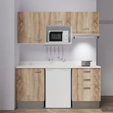Kitchenette K20 - Bois - Plan Monobloc Snova évier à Gauche Kitchenette K20 - Bois - Plan Monobloc Snova évier à Gauche