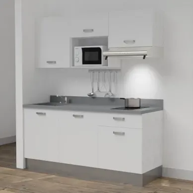 Kitchenette K30 - Blanc - Plan Monobloc Cromo évier À Gauche Kitchenette K30 - Blanc - Plan Monobloc Cromo évier À Gauche