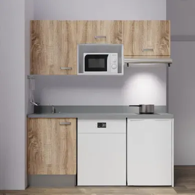 Kitchenette K55 - Bois - Plan Monobloc Cromo évier à Gauche Kitchenette K55 - Bois - Plan Monobloc Cromo évier à Gauche