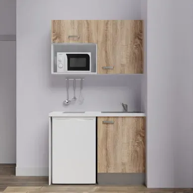 Kitchenette K07 - Bois - Plan Stratifié Blanc - Crédences : Non - Evier Gris Kitchenette K07 - Bois - Plan Stratifié Blanc - Crédences : Non - Evier Gris