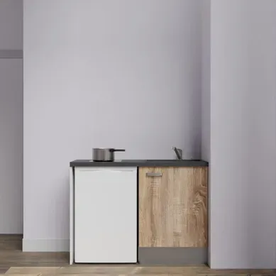 Kitchenette K08 - Bois - Plan Stratifié Noir Texturé - Crédences : Non - Evier Noir Kitchenette K08 - Bois - Plan Stratifié Noir Texturé - Crédences : Non - Evier Noir