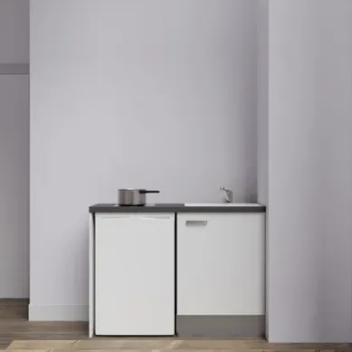 Kitchenette K08 - Blanc - Plan Stratifié Noir Texturé - Crédences : Non - Evier Blanc Kitchenette K08 - Blanc - Plan Stratifié Noir Texturé - Crédences : Non - Evier Blanc
