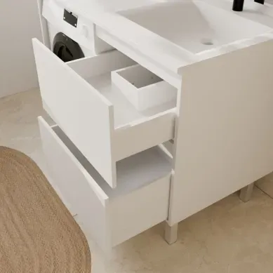 Meuble Pour Lave-linge Idea, Plan Vasque Déportée 124 Cm X 65 Cm- Blanc- Vasque À Droite Meuble Pour Lave-linge Idea, Plan Vasque Déportée 124 Cm X 65 Cm- Blanc- Vasque À Droite