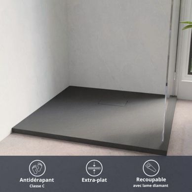 Receveur De Douche 100x100 Cm Extra Plat - Saphir- Gris Anthracite Receveur De Douche 100x100 Cm Extra Plat - Saphir- Gris Anthracite