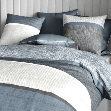 Housse De Couette 240x260 Cm Bréhat 100% Coton 57 Fils - Parure De Lit Lignes Bleues Et Grises + 2 Housse De Couette 240x260 Cm Bréhat 100% Coton 57 Fils - Parure De Lit Lignes Bleues Et Grises + 2