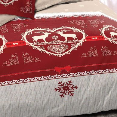 Parure De Draps 4 Pièces Winter Rouge 160x200 Cm - 100 % Coton 57 Fils, Drap Plat, Drap Housse Et 2 Parure De Draps 4 Pièces Winter Rouge 160x200 Cm - 100 % Coton 57 Fils, Drap Plat, Drap Housse Et 2