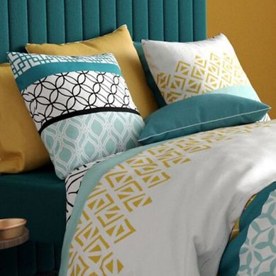 Housse De Couette 220x240 Cm Citedor + 2 Taies 100% Coton 57 Fils - Motifs Géométriques Turquoise, Housse De Couette 220x240 Cm Citedor + 2 Taies 100% Coton 57 Fils - Motifs Géométriques Turquoise,