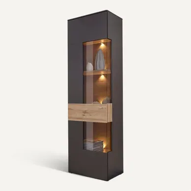 Colonne Vitrine 1 Porte Ouverture Gauche Décor Bois Et Gris - Marbella Colonne Vitrine 1 Porte Ouverture Gauche Décor Bois Et Gris - Marbella