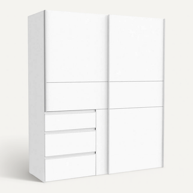 Armoire 200 Cm 2 Portes Coulissantes 3 Tiroirs Décor Blanc - Thor