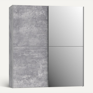 Armoire 2 Portes Coulissantes 5 Tablettes Béton Gris Miroir - Jeik