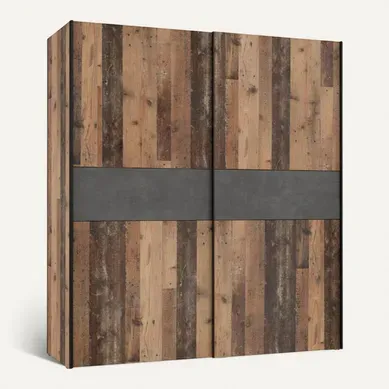 Armoire 170 Cm 2 Portes Décor Bois Vintage Et Béton Gris - Bucky