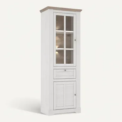 Vitrine 2 Portes 1 Tiroir éclairage LED Décor Chêne Blanchi - Angele Vitrine 2 Portes 1 Tiroir éclairage LED Décor Chêne Blanchi - Angele