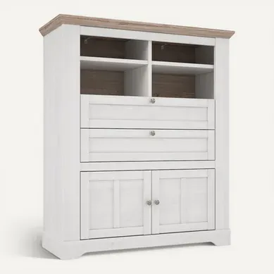 Buffet Haut 2 Portes 2 Tiroirs 4 Niches Décor Chêne Blanchi - Angele Buffet Haut 2 Portes 2 Tiroirs 4 Niches Décor Chêne Blanchi - Angele