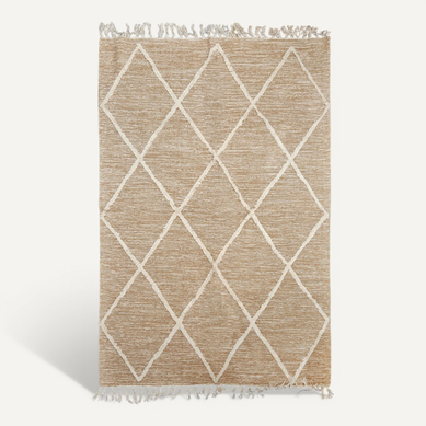 Tapis 120 X 180 Cm En Coton Beige Avec Motifs Et Franges écru - Aliba Tapis 120 X 180 Cm En Coton Beige Avec Motifs Et Franges écru - Aliba