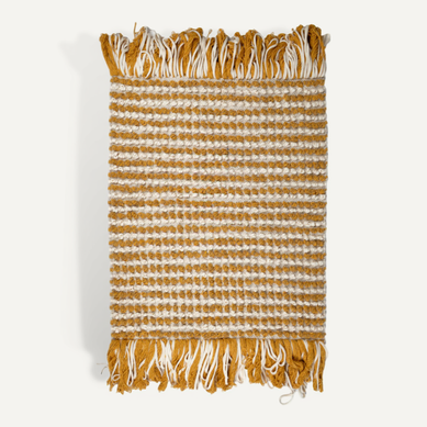 Tapis 60 X 80 Cm Texturé Jaune Moutarde Et Blanc Avec Franges – Soho Tapis 60 X 80 Cm Texturé Jaune Moutarde Et Blanc Avec Franges – Soho