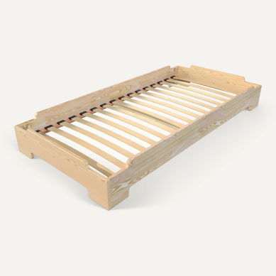 Lit Empilable 90x200 - 1 Place En Bois Massif, Vernis Naturel Lit Empilable 90x200 - 1 Place En Bois Massif, Vernis Naturel
