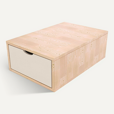 Cube De Rangement Bois 75x50 Cm + Tiroir, Vernis Naturel/blanc