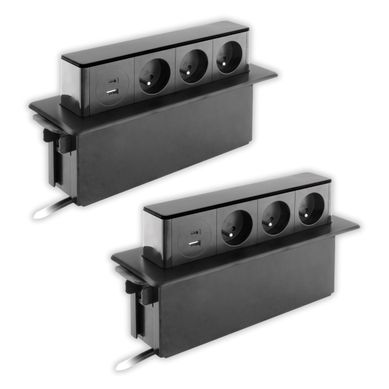 Lot De 3 Blocs Multiprises Encastrables 3x16a 2p+t Avec 2 Ports USB - Noir - Otio