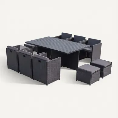 Sunset - Table Et Chaise 10 Places Encastrables Alu Résine Noir-gris Sunset - Table Et Chaise 10 Places Encastrables Alu Résine Noir-gris