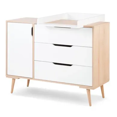 Sofie Commode À Langer Scandinave 3 Tiroirs, Porte Et étagères Blanc / Bois