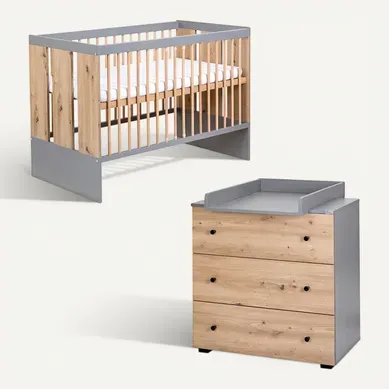 Pauline Ensemble Bébé Lit évolutif, Commode À Langer Bois / Gris 120x60 Cm Pauline Ensemble Bébé Lit évolutif, Commode À Langer Bois / Gris 120x60 Cm