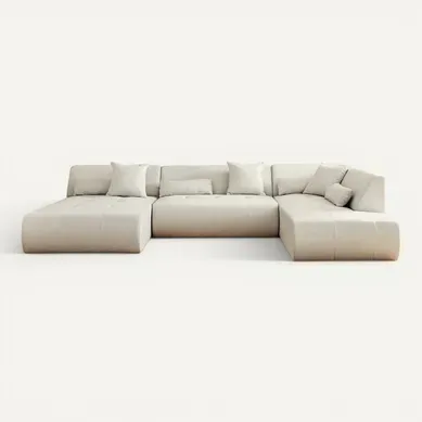 Canapé Modulable Panoramique D'angle Droit 7 Places En Tissu Onyx Beige Canapé Modulable Panoramique D'angle Droit 7 Places En Tissu Onyx Beige