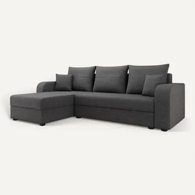 Canapé D'angle - 4 Places - Convertible Avec Coffre - En Tissu Gris Foncé Canapé D'angle - 4 Places - Convertible Avec Coffre - En Tissu Gris Foncé