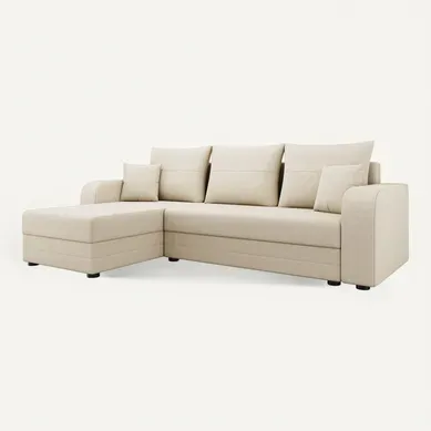 Canapé D'angle - 4 Places - Convertible Avec Coffre - En Tissu Beige Canapé D'angle - 4 Places - Convertible Avec Coffre - En Tissu Beige