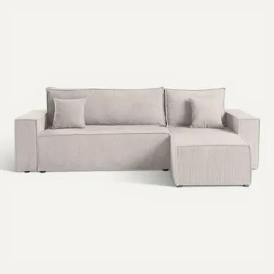 Cezanne - Canapé D'angle  - 4 Places - Convertible Avec Coffre - En Velours Côtelé Beige