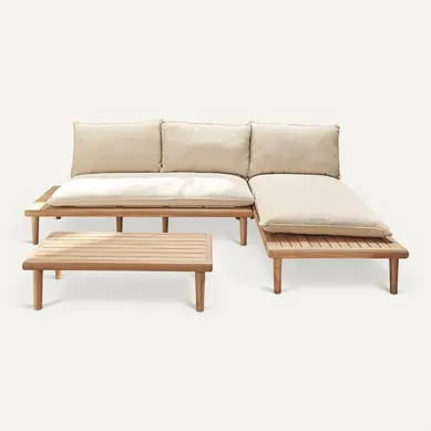 Salon Bas De Jardin 4 Places + Table   En Bois D'acacia Fsc  100%  Papeete Bois / Beige