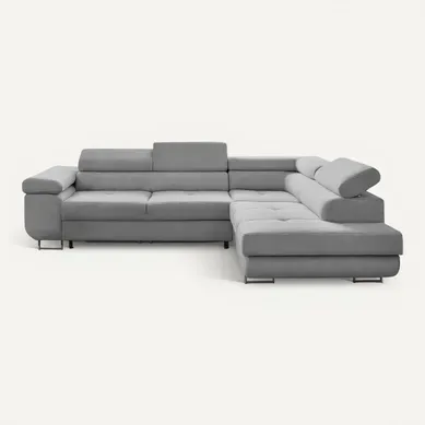 Canapé D'angle Droit   Convertible Avec Coffre Et Têtières Réglables   5 Places  Zaria Gris Clair
