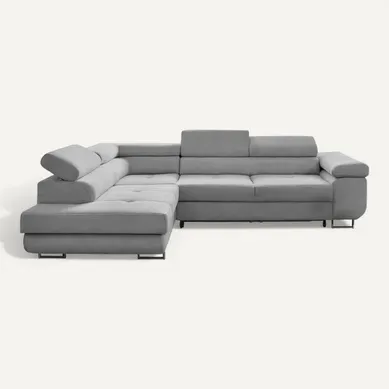 Canapé D'angle Gauche   Convertible Avec Coffre Et Têtières Réglables   5 Places  Zaria Gris Clair