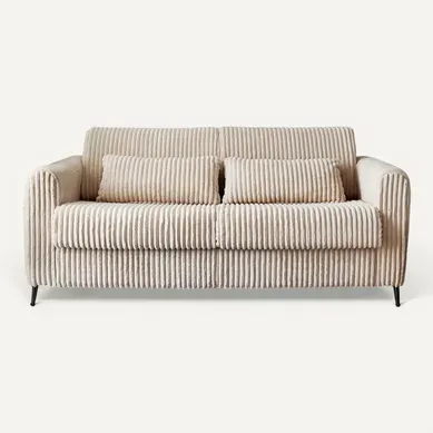 Owen - Canapé Convertible 3 Places En Velours Côtelé Matelas 12 Cm Beige Owen - Canapé Convertible 3 Places En Velours Côtelé Matelas 12 Cm Beige