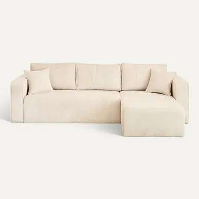 Canapé D'angle Convertible 4 Places Topaze Réversible Avec Coffre En Velours Texturé