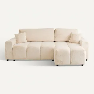 Crocus - Canapé D'angle - 4 Places - Convertible Avec Coffre - En Fausse Fourrure Beige Crocus - Canapé D'angle - 4 Places - Convertible Avec Coffre - En Fausse Fourrure Beige