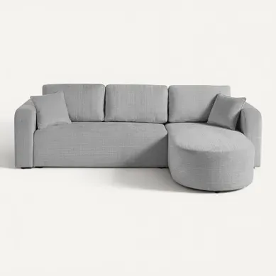 Miro - Canapé D'angle - 4 Places - Convertible Avec Coffre - En Velours Texturé Gris Miro - Canapé D'angle - 4 Places - Convertible Avec Coffre - En Velours Texturé Gris