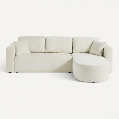 Miro - Canapé D'angle - 4 Places - Convertible Avec Coffre - En Velours Texturé Beige Miro - Canapé D'angle - 4 Places - Convertible Avec Coffre - En Velours Texturé Beige