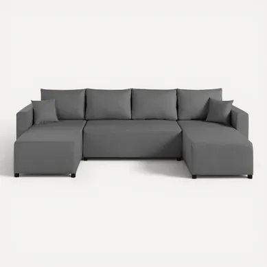 Regala - Canapé Panoramique 7 Places Convertible Avec Coffre En Tissu Gris Regala - Canapé Panoramique 7 Places Convertible Avec Coffre En Tissu Gris