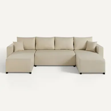 Regala - Canapé Panoramique 7 Places Convertible Avec Coffre En Tissu Beige Regala - Canapé Panoramique 7 Places Convertible Avec Coffre En Tissu Beige