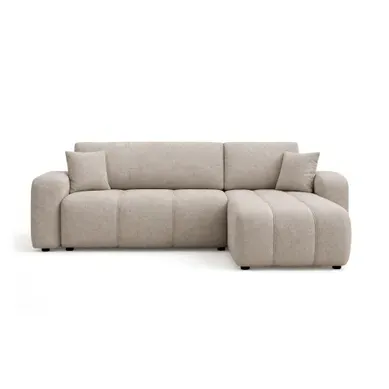 Nicole - Canapé D'angle  4 Places Convertible Avec Coffre En Tissu Taupe