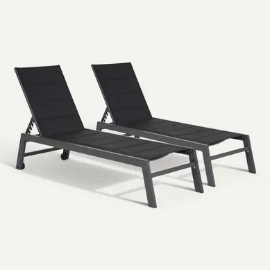 Lot De 2 Bains De Soleil Barbados En Textilène Noir - Aluminium Gris Anthracite